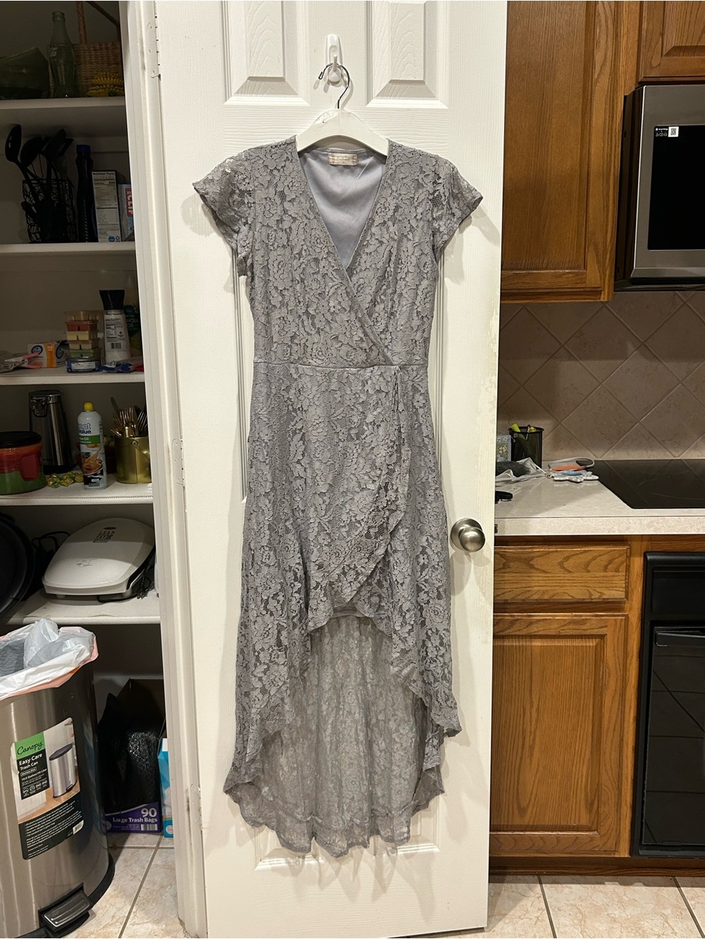 Altar'd State Silver-Gray Lace High-Low Dress